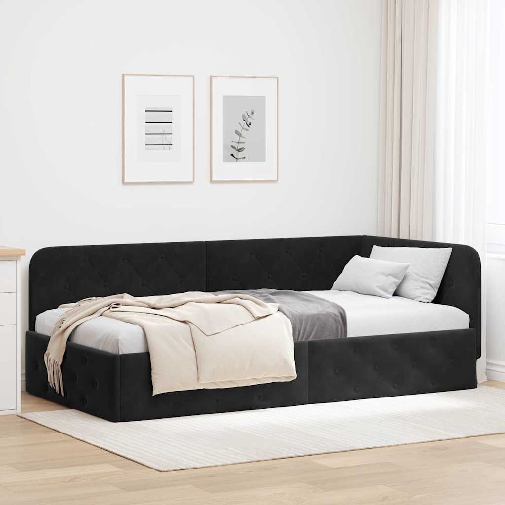 Hoekbedframe Zwart 90 x 190 cm Fluweel is nu te koop bij PeponiXL, paradijselijk wonen!