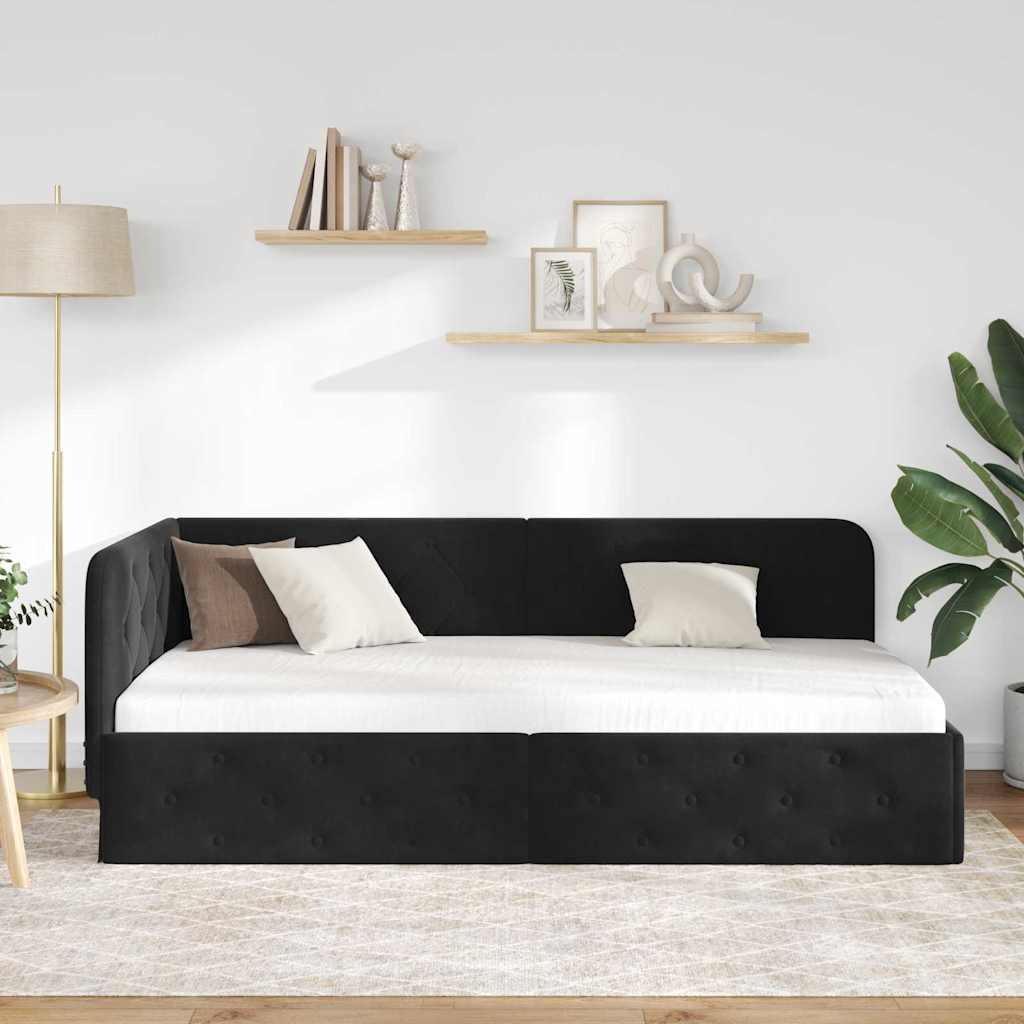 Hoekbedframe Zwart 90 x 190 cm Fluweel is nu te koop bij PeponiXL, paradijselijk wonen!