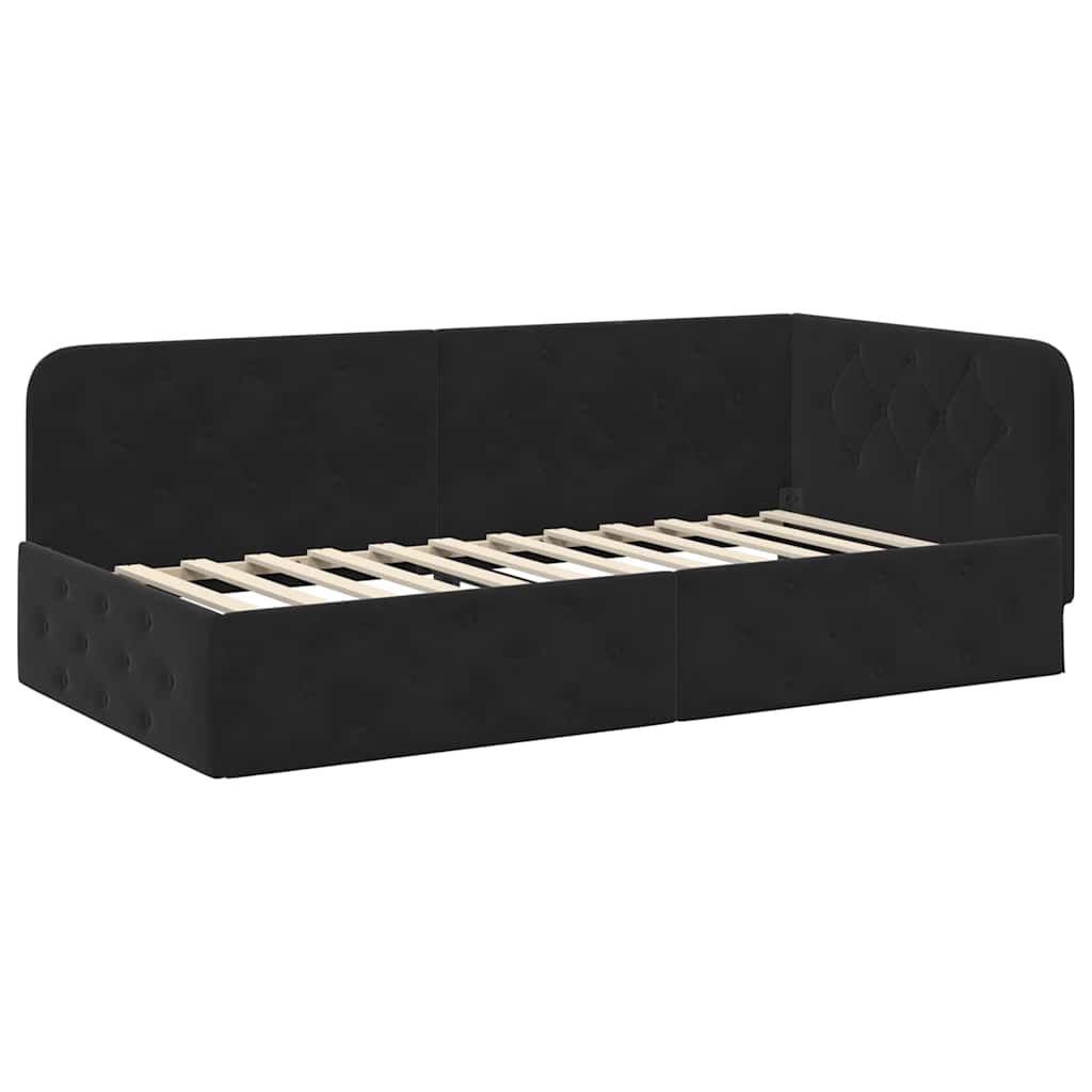 Hoekbedframe Zwart 90 x 190 cm Fluweel is nu te koop bij PeponiXL, paradijselijk wonen!