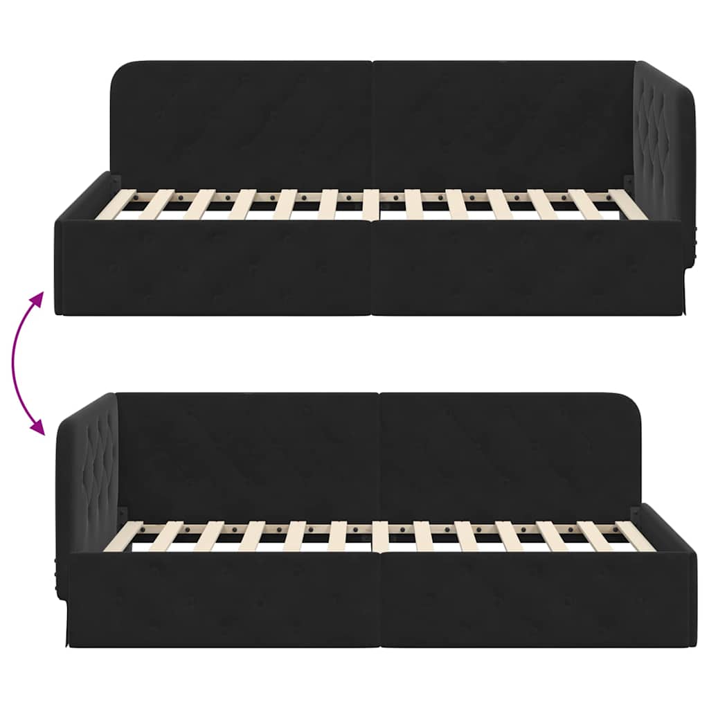 Hoekbedframe Zwart 90 x 190 cm Fluweel is nu te koop bij PeponiXL, paradijselijk wonen!