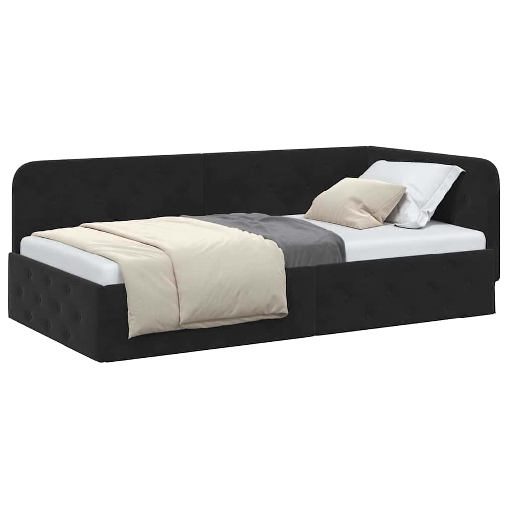 Hoekbedframe Zwart 90 x 190 cm Fluweel is nu te koop bij PeponiXL, paradijselijk wonen!