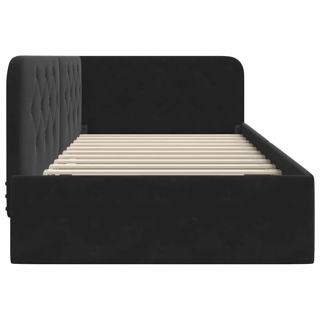 Hoekbedframe Zwart 90 x 190 cm Fluweel is nu te koop bij PeponiXL, paradijselijk wonen!