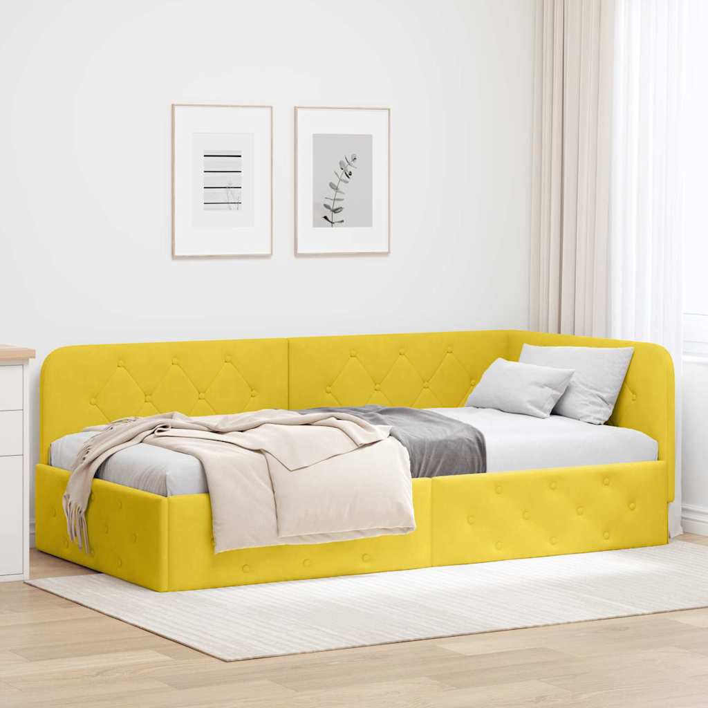 Hoekbedframe Geel 90 x 190 cm Fluweel is nu te koop bij PeponiXL, paradijselijk wonen!