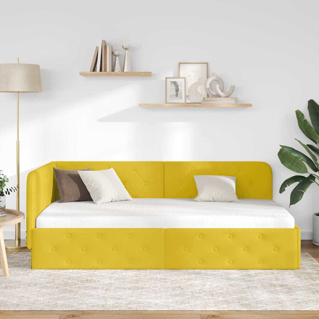Hoekbedframe Geel 90 x 190 cm Fluweel is nu te koop bij PeponiXL, paradijselijk wonen!