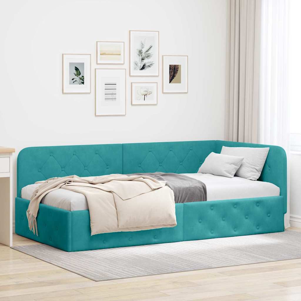 Hoekbedframe Turquoise 90 x 190 cm Fluweel is nu te koop bij PeponiXL, paradijselijk wonen!