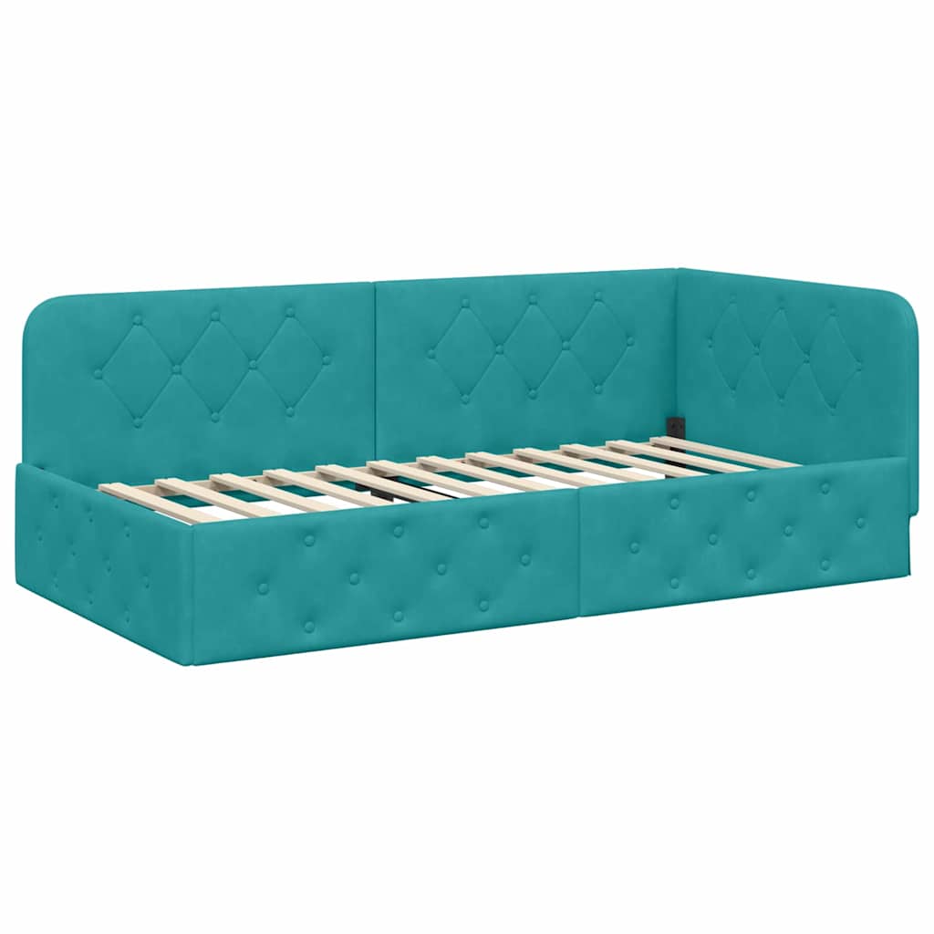 Hoekbedframe Turquoise 90 x 190 cm Fluweel is nu te koop bij PeponiXL, paradijselijk wonen!