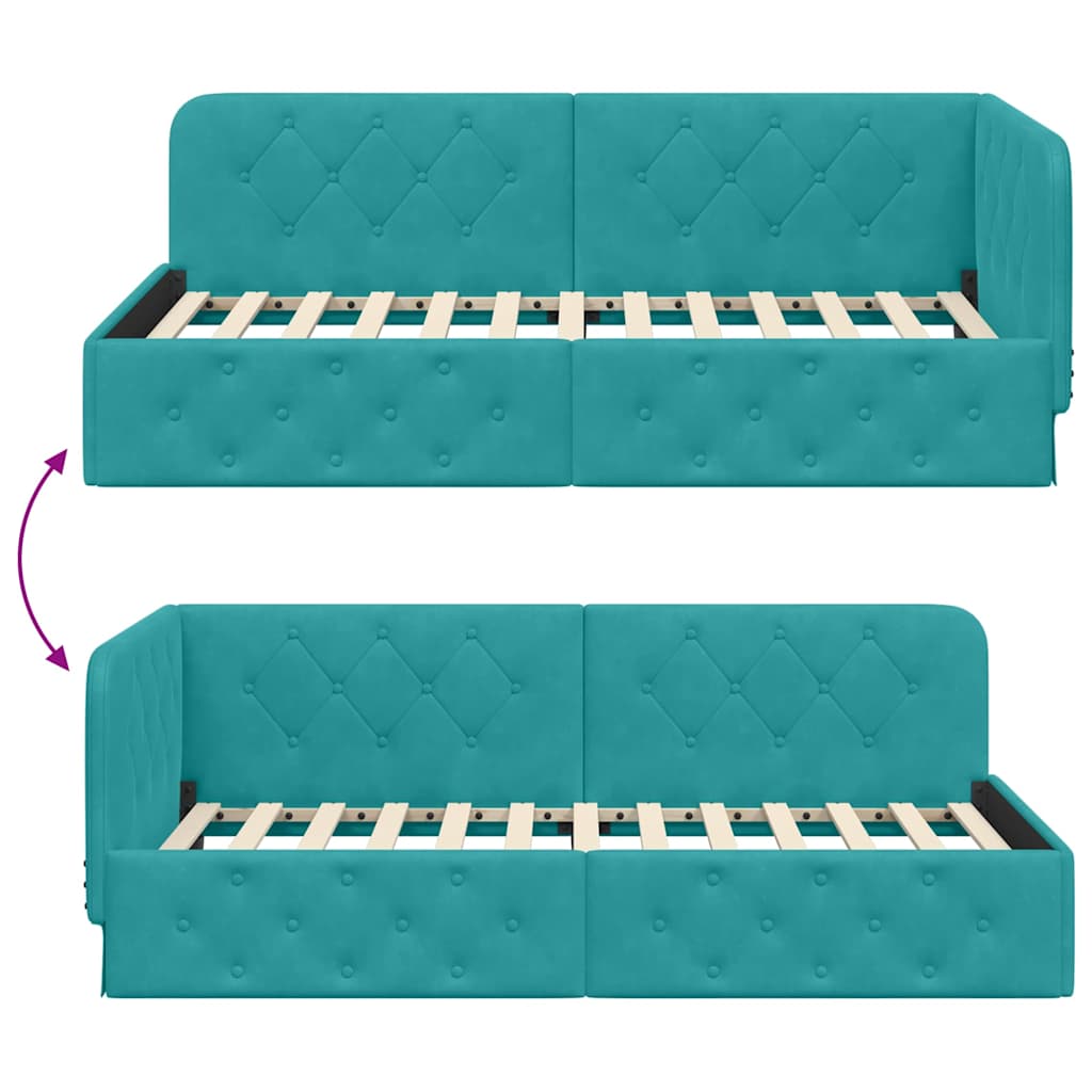 Hoekbedframe Turquoise 90 x 190 cm Fluweel is nu te koop bij PeponiXL, paradijselijk wonen!