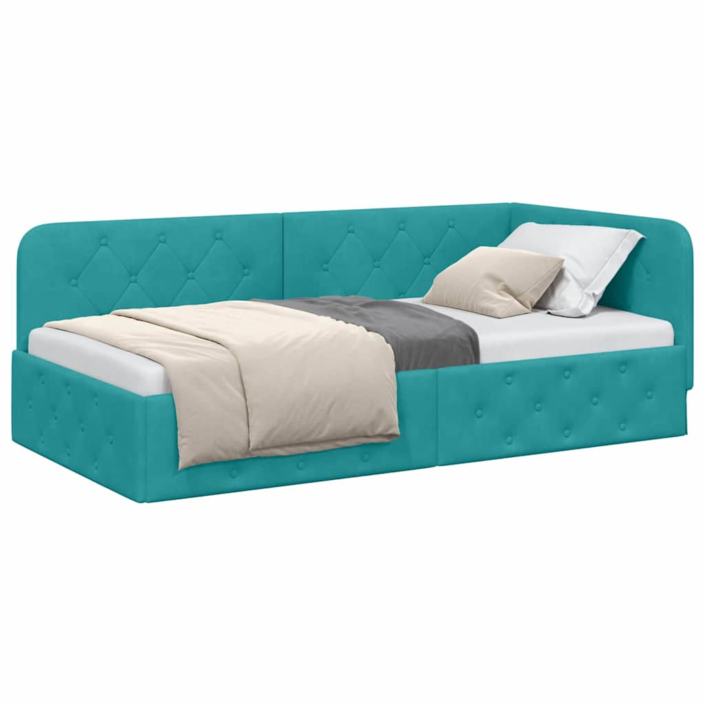 Hoekbedframe Turquoise 90 x 190 cm Fluweel is nu te koop bij PeponiXL, paradijselijk wonen!