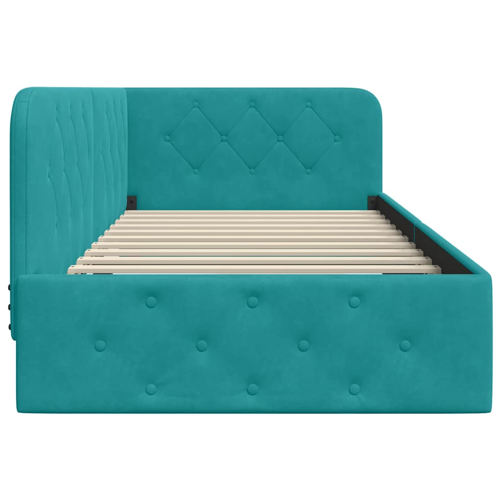 Hoekbedframe Turquoise 90 x 190 cm Fluweel is nu te koop bij PeponiXL, paradijselijk wonen!