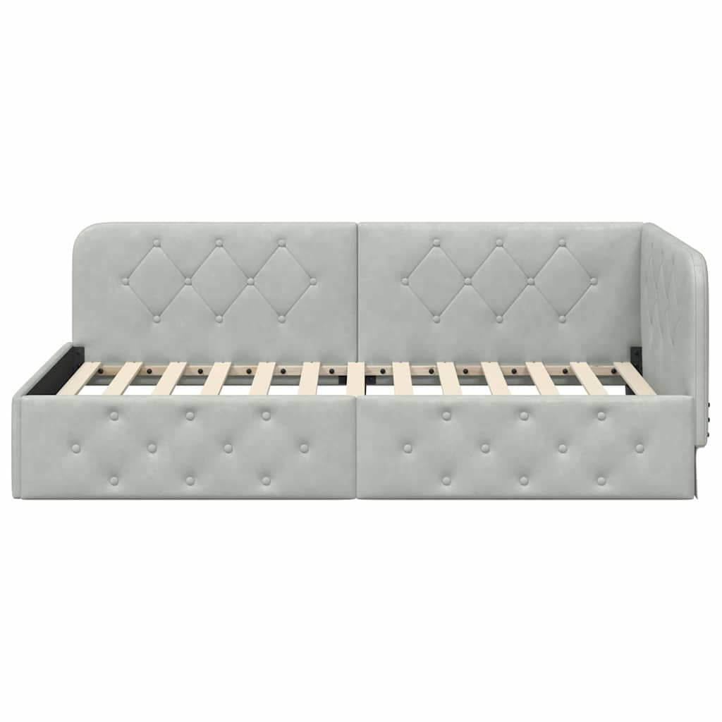 Hoekbedframe Lichtgrijs 90 x 200 cm Fluweel is nu te koop bij PeponiXL, paradijselijk wonen!