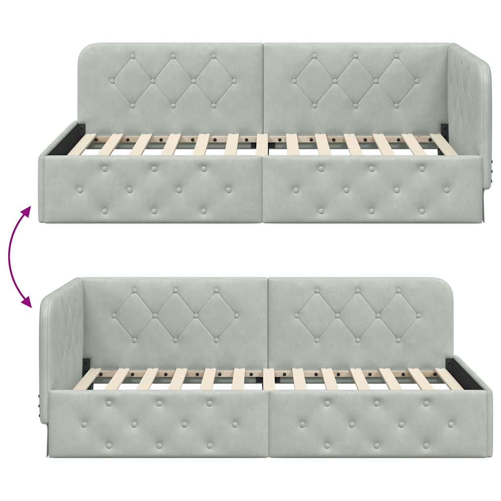 Hoekbedframe Lichtgrijs 90 x 200 cm Fluweel is nu te koop bij PeponiXL, paradijselijk wonen!