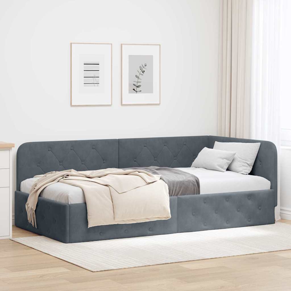 Hoekbedframe Donkergrijs 90 x 200 cm Fluweel is nu te koop bij PeponiXL, paradijselijk wonen!
