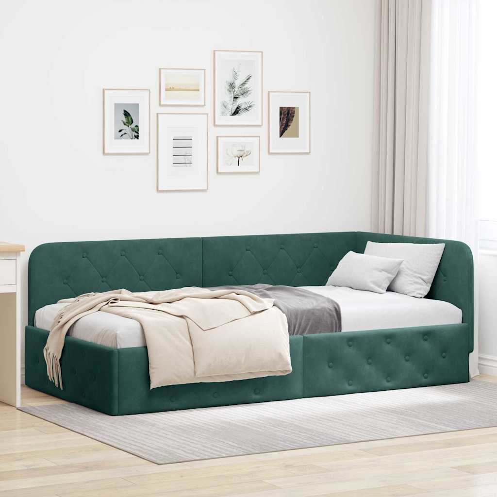 Hoekbedframe met hoofdeinde Donkergroen 90 x 200 cm Fluweel is nu te koop bij PeponiXL, paradijselijk wonen!