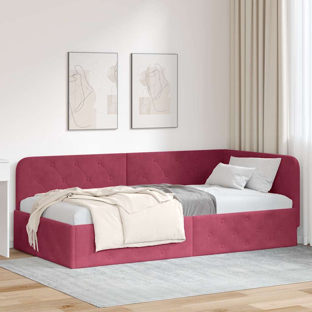 Hoekbedframe Wijnrood 90 x 200 cm Fluweel is nu te koop bij PeponiXL, paradijselijk wonen!