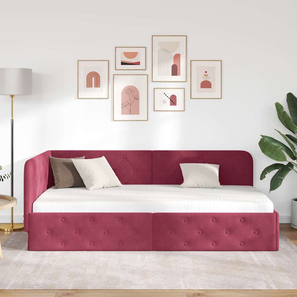 Hoekbedframe Wijnrood 90 x 200 cm Fluweel is nu te koop bij PeponiXL, paradijselijk wonen!