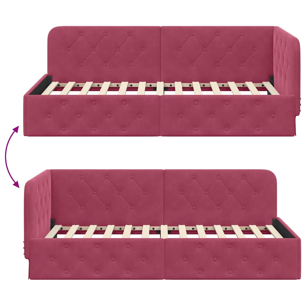 Hoekbedframe Wijnrood 90 x 200 cm Fluweel is nu te koop bij PeponiXL, paradijselijk wonen!