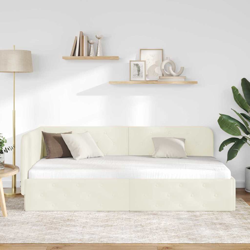 Hoekbedframe Crème 90 x 200 cm Fluweel is nu te koop bij PeponiXL, paradijselijk wonen!