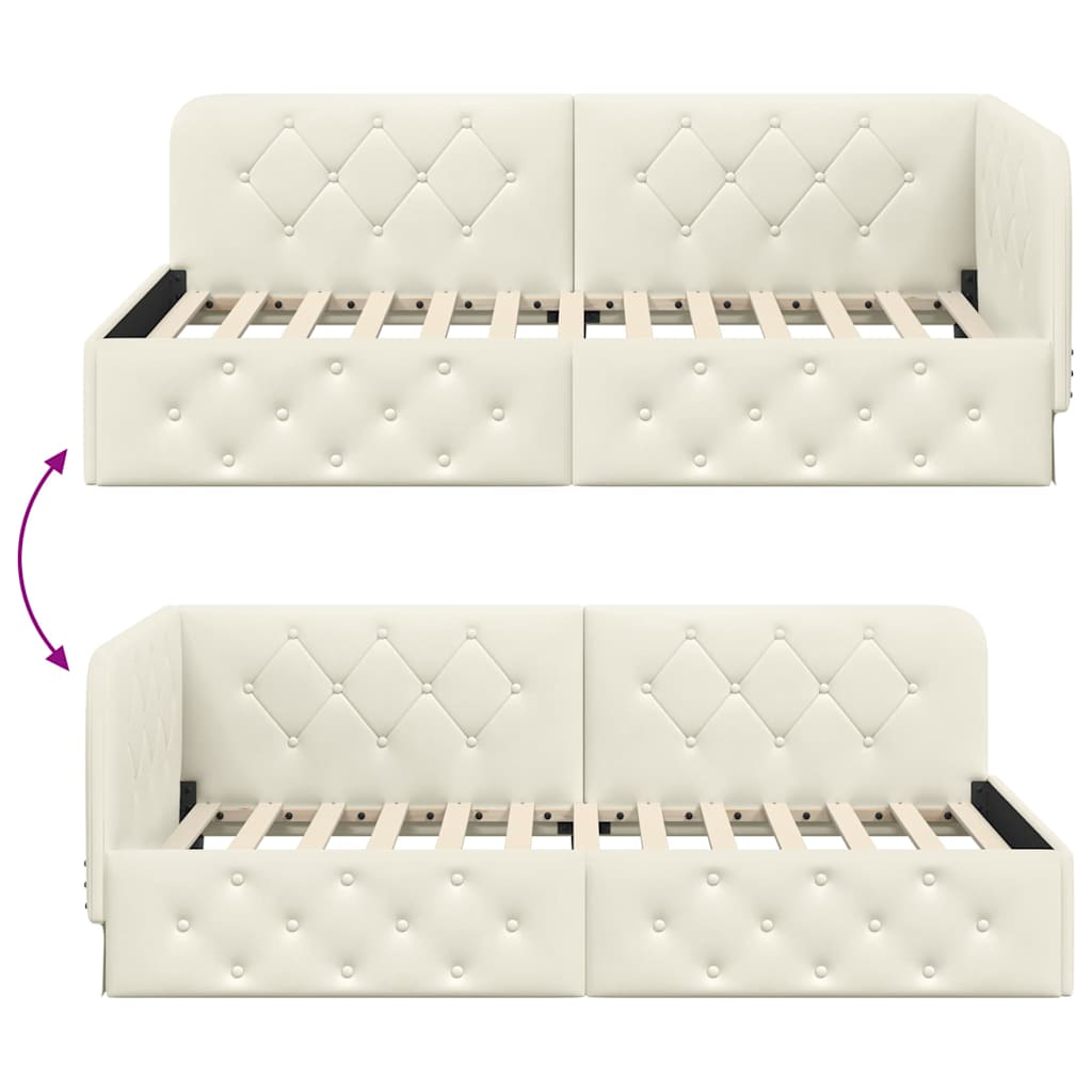 Hoekbedframe Crème 90 x 200 cm Fluweel is nu te koop bij PeponiXL, paradijselijk wonen!