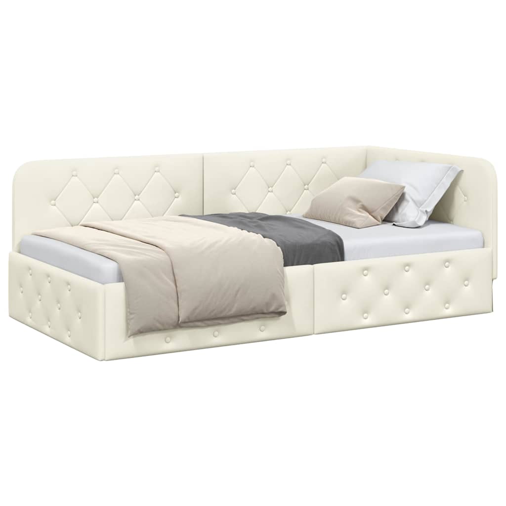 Hoekbedframe Crème 90 x 200 cm Fluweel is nu te koop bij PeponiXL, paradijselijk wonen!