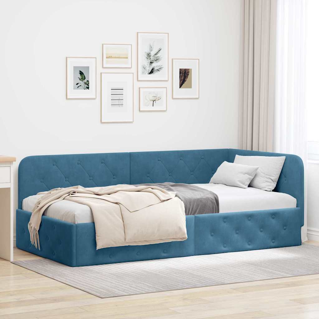 Hoekbedframe Blauw 100 x 200 cm Fluweel is nu te koop bij PeponiXL, paradijselijk wonen!