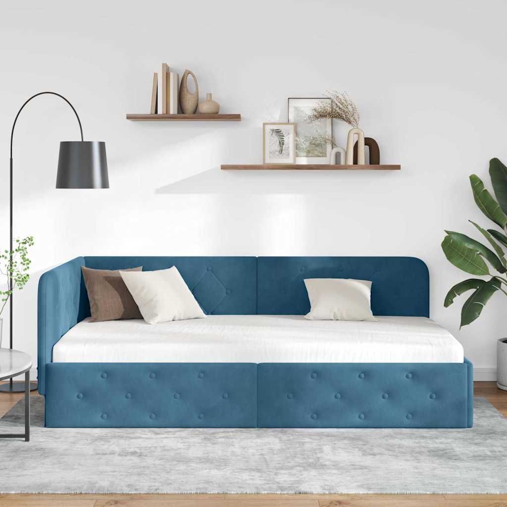 Hoekbedframe Blauw 100 x 200 cm Fluweel is nu te koop bij PeponiXL, paradijselijk wonen!