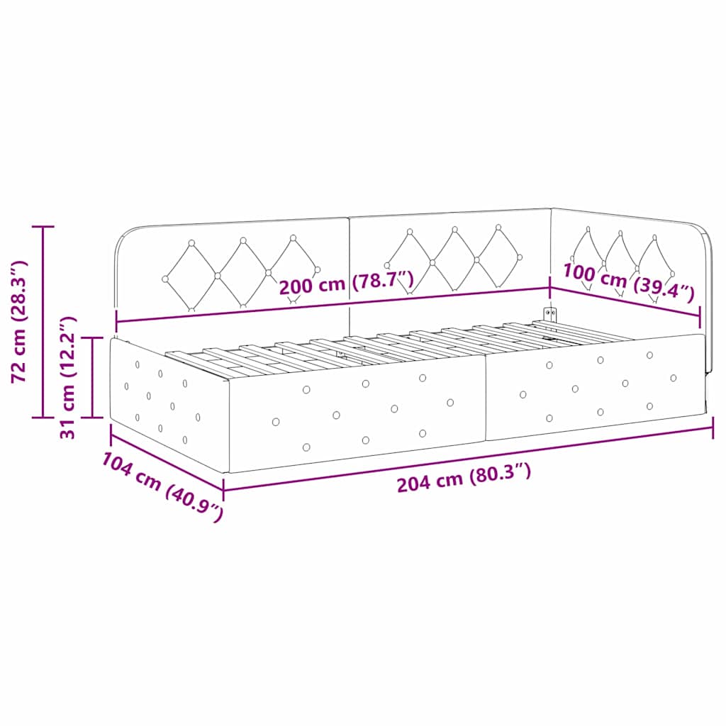 Hoekbedframe Blauw 100 x 200 cm Fluweel is nu te koop bij PeponiXL, paradijselijk wonen!