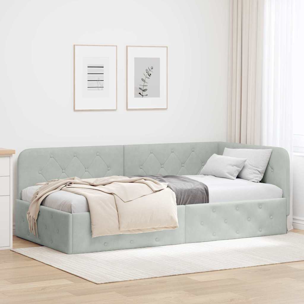 Hoekbedframe Lichtgrijs 100 x 200 cm Fluweel is nu te koop bij PeponiXL, paradijselijk wonen!
