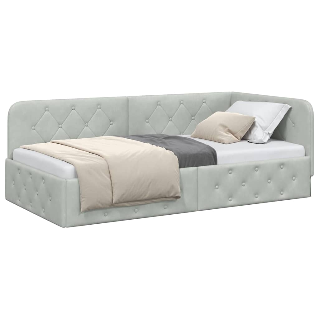 Hoekbedframe Lichtgrijs 100 x 200 cm Fluweel is nu te koop bij PeponiXL, paradijselijk wonen!