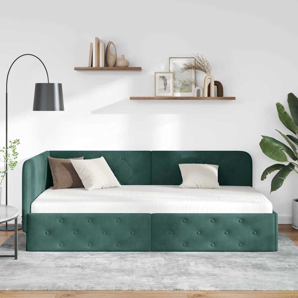 Hoekbedframe Donkergroen 100 x 200 cm Fluweel is nu te koop bij PeponiXL, paradijselijk wonen!