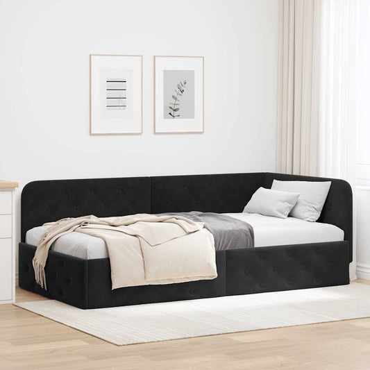 Hoekbedframe Zwart 100 x 200 cm Fluweel is nu te koop bij PeponiXL, paradijselijk wonen!