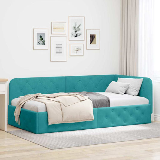 Hoekbedframe Turquoise 100 x 200 cm Fluweel is nu te koop bij PeponiXL, paradijselijk wonen!