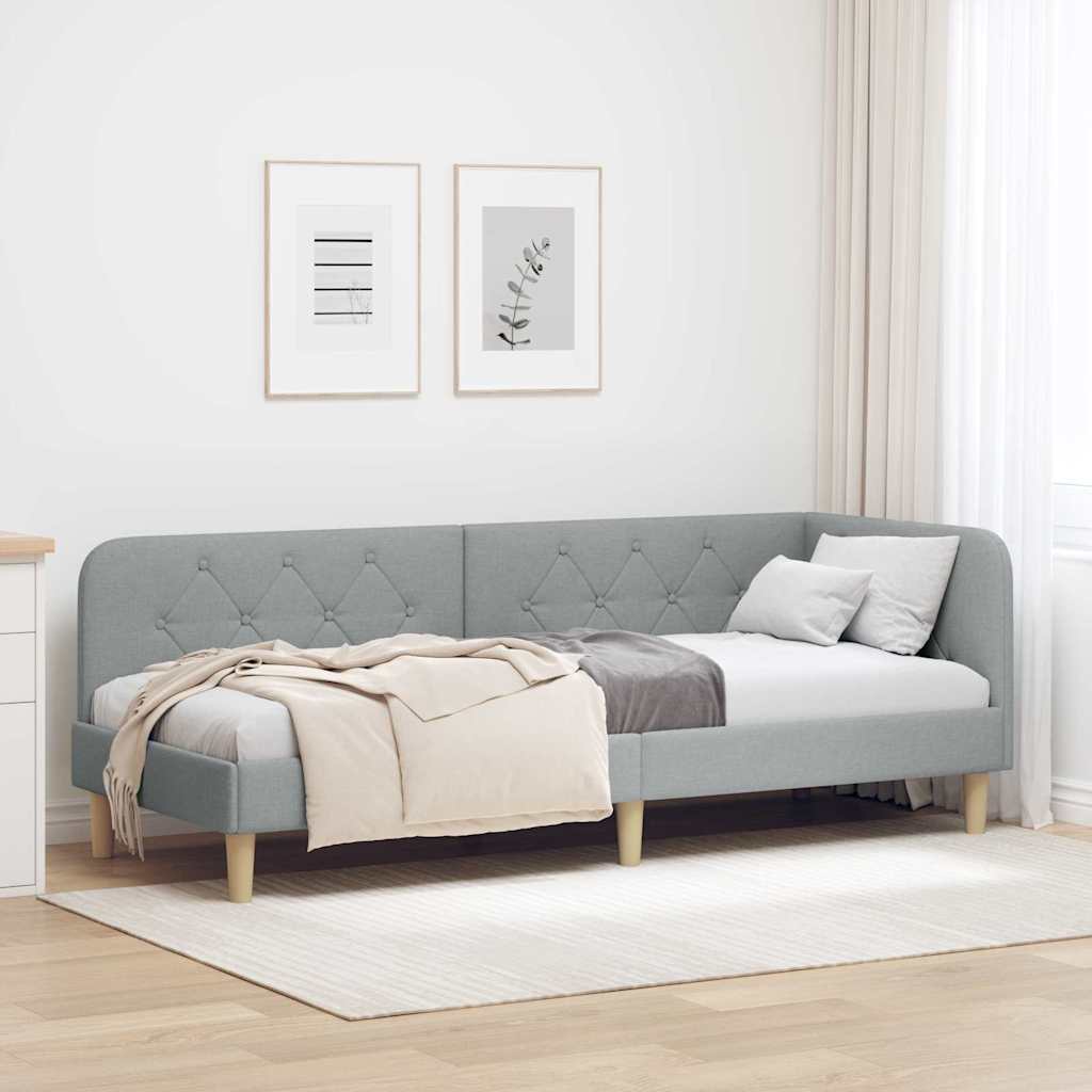 Hoekbedframe Lichtgrijs 80 x 200 cm Stof is nu te koop bij PeponiXL, paradijselijk wonen!