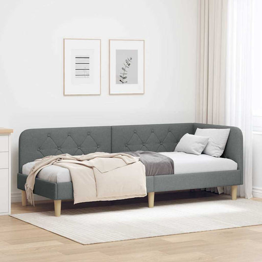 Hoekbedframe Donkergrijs 80 x 200 cm Stof is nu te koop bij PeponiXL, paradijselijk wonen!