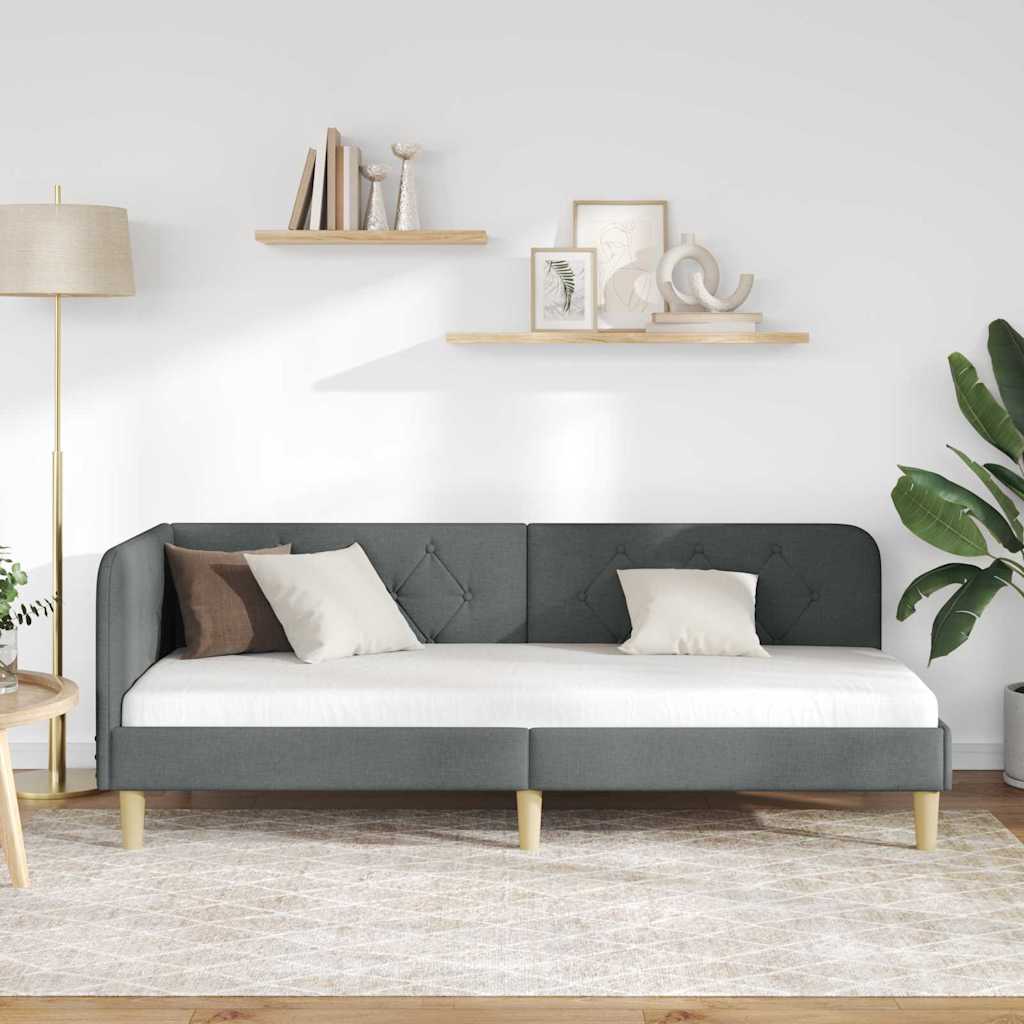Hoekbedframe Donkergrijs 80 x 200 cm Stof is nu te koop bij PeponiXL, paradijselijk wonen!
