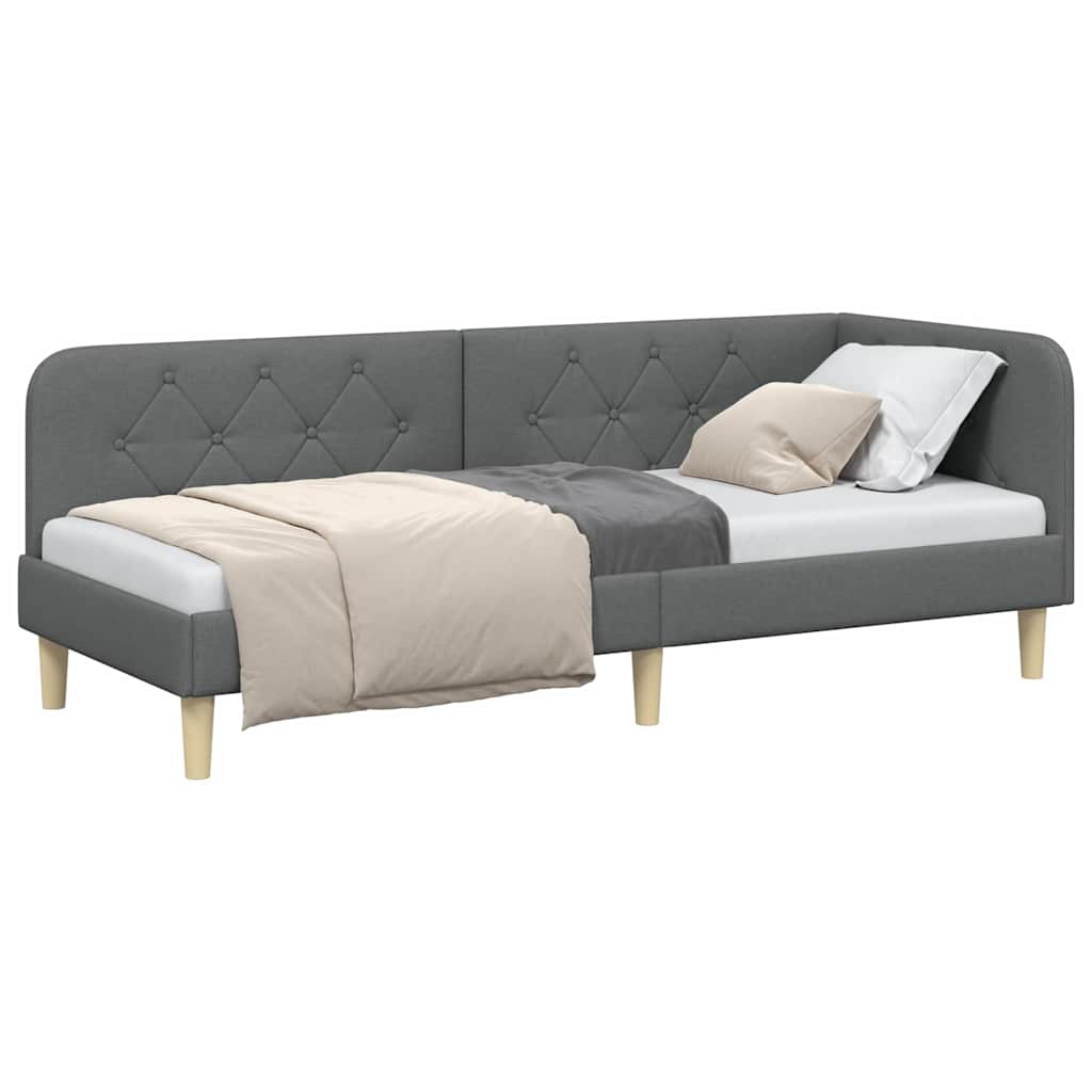 Hoekbedframe Donkergrijs 80 x 200 cm Stof is nu te koop bij PeponiXL, paradijselijk wonen!