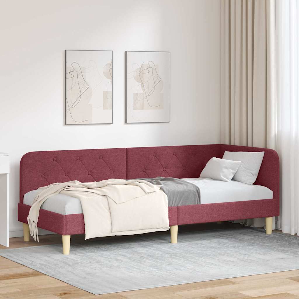 Hoekbedframe Wijnrood 80 x 200 cm Stof is nu te koop bij PeponiXL, paradijselijk wonen!