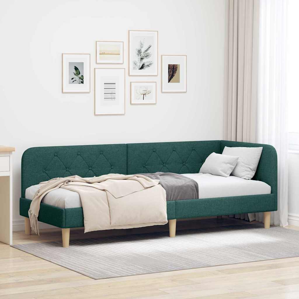 Hoekbedframe Donkergroen 80 x 200 cm Stof is nu te koop bij PeponiXL, paradijselijk wonen!