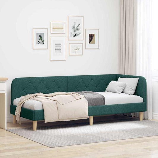 Hoekbedframe Donkergroen 80 x 200 cm Stof is nu te koop bij PeponiXL, paradijselijk wonen!
