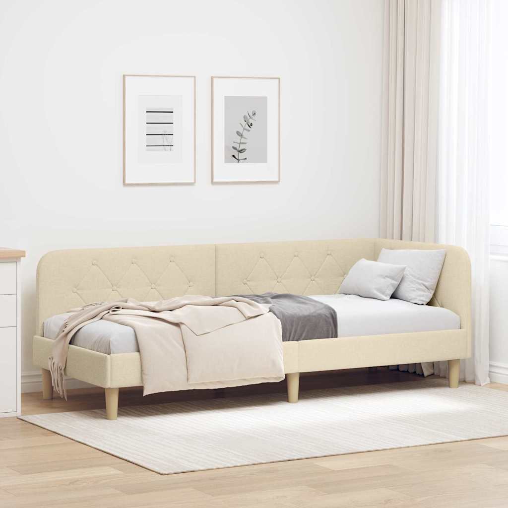 Hoekbedframe Crème 80 x 200 cm Stof is nu te koop bij PeponiXL, paradijselijk wonen!