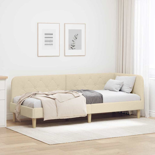 Hoekbedframe Crème 80 x 200 cm Stof is nu te koop bij PeponiXL, paradijselijk wonen!