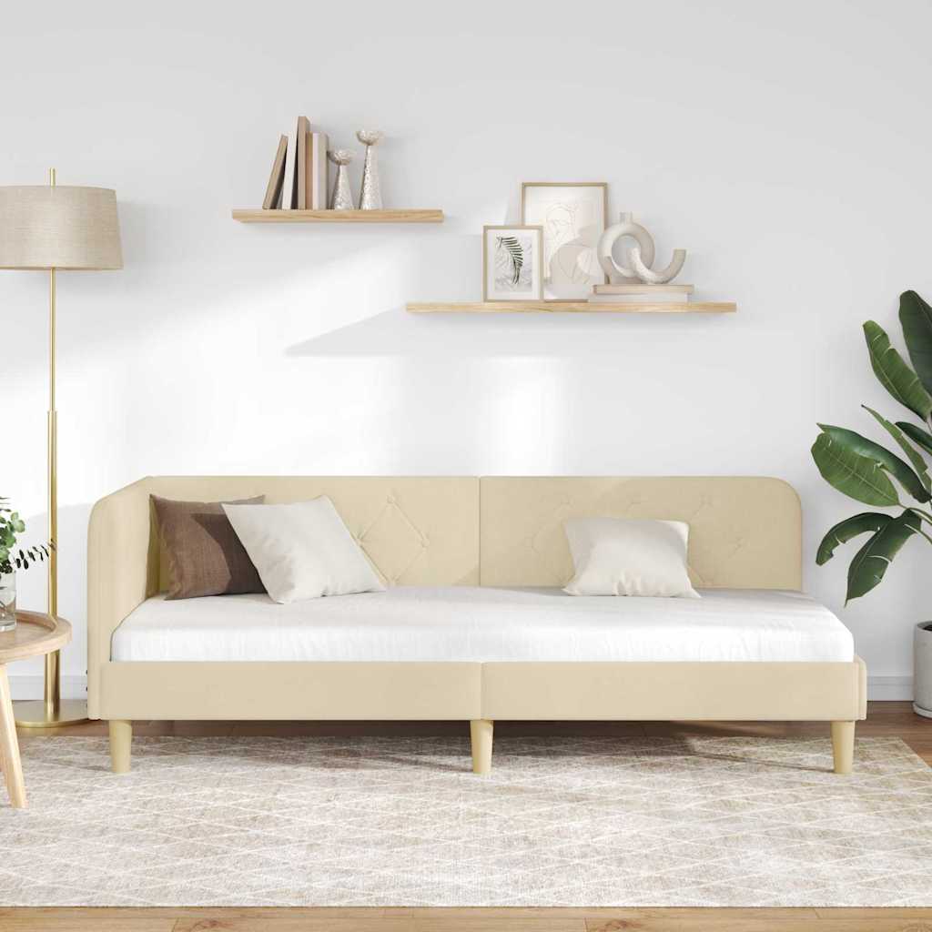 Hoekbedframe Crème 80 x 200 cm Stof is nu te koop bij PeponiXL, paradijselijk wonen!