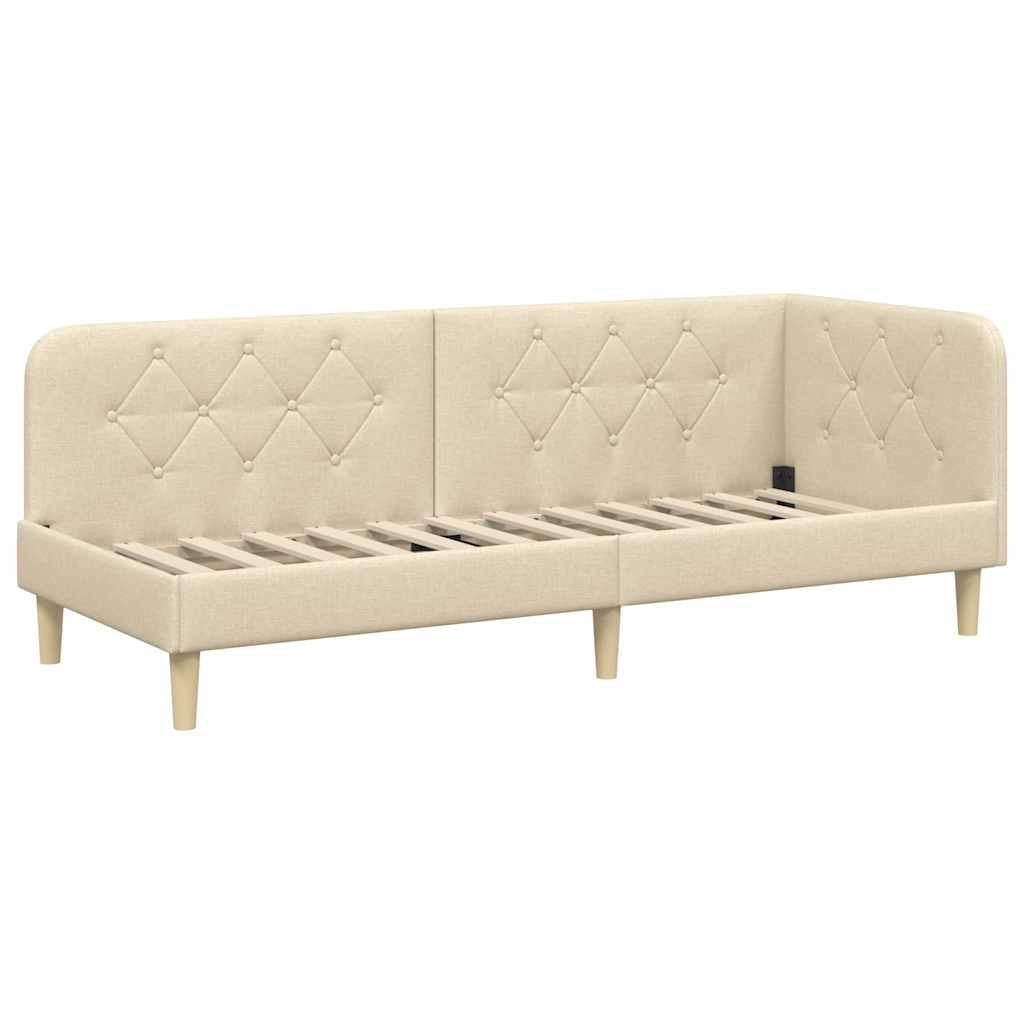 Hoekbedframe Crème 80 x 200 cm Stof is nu te koop bij PeponiXL, paradijselijk wonen!