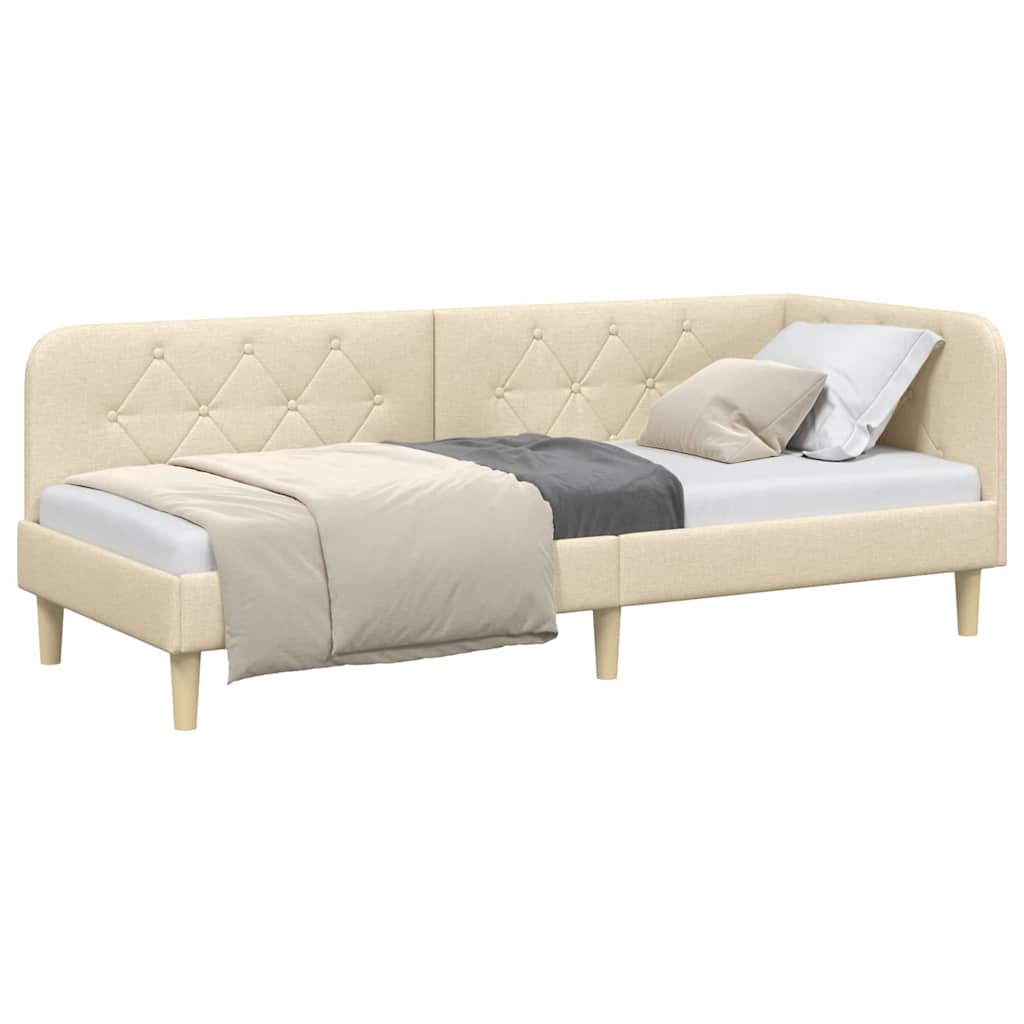 Hoekbedframe Crème 80 x 200 cm Stof is nu te koop bij PeponiXL, paradijselijk wonen!