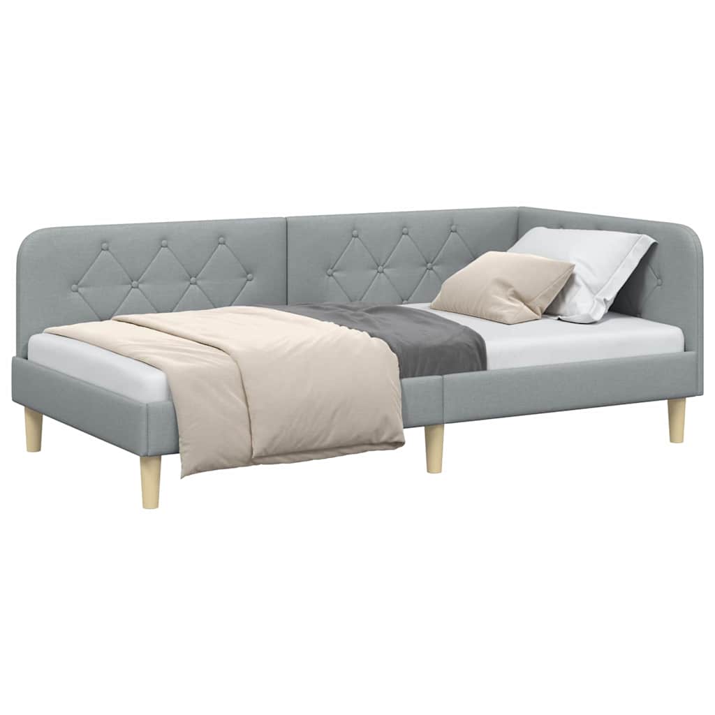 Hoekbedframe Lichtgrijs 90 x 190 cm Stof is nu te koop bij PeponiXL, paradijselijk wonen!