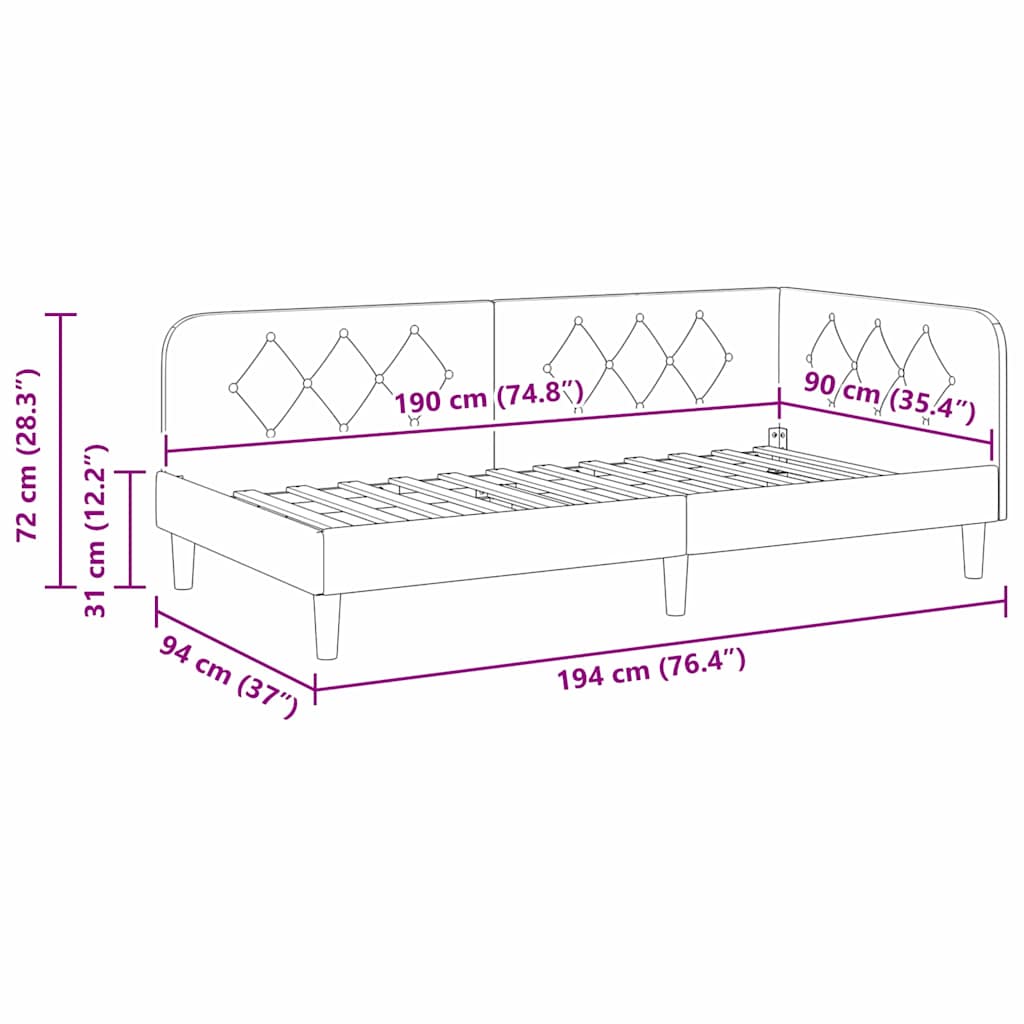 Hoekbedframe Lichtgrijs 90 x 190 cm Stof is nu te koop bij PeponiXL, paradijselijk wonen!