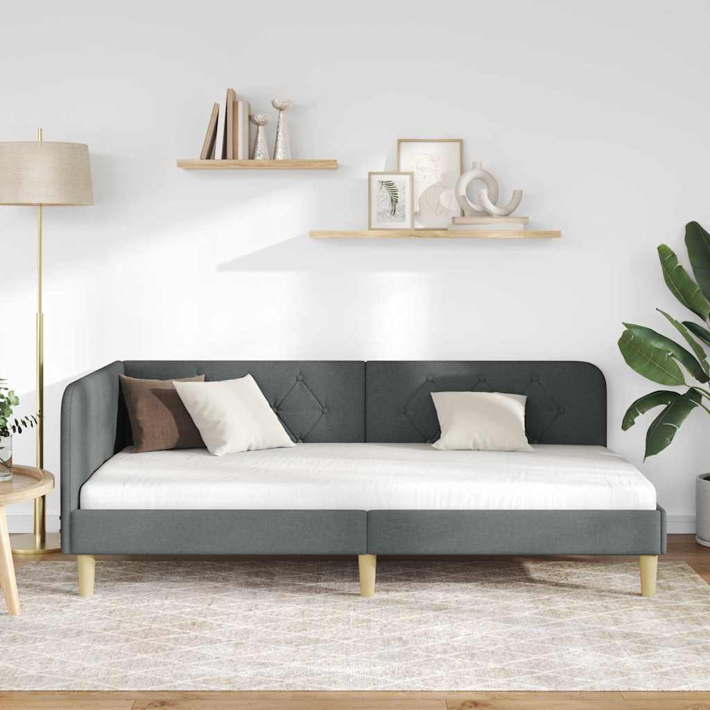 Hoekbedframe Donkergrijs 90 x 190 cm Stof is nu te koop bij PeponiXL, paradijselijk wonen!