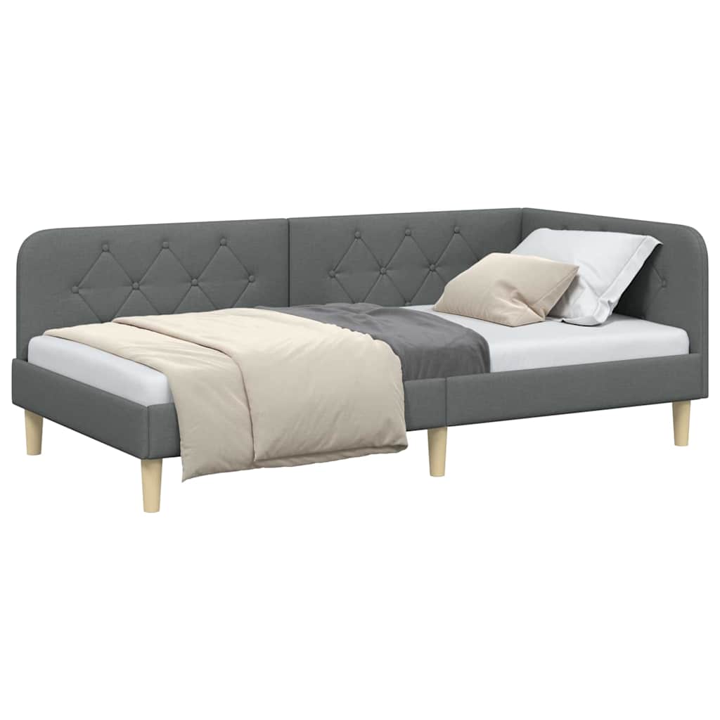 Hoekbedframe Donkergrijs 90 x 190 cm Stof is nu te koop bij PeponiXL, paradijselijk wonen!