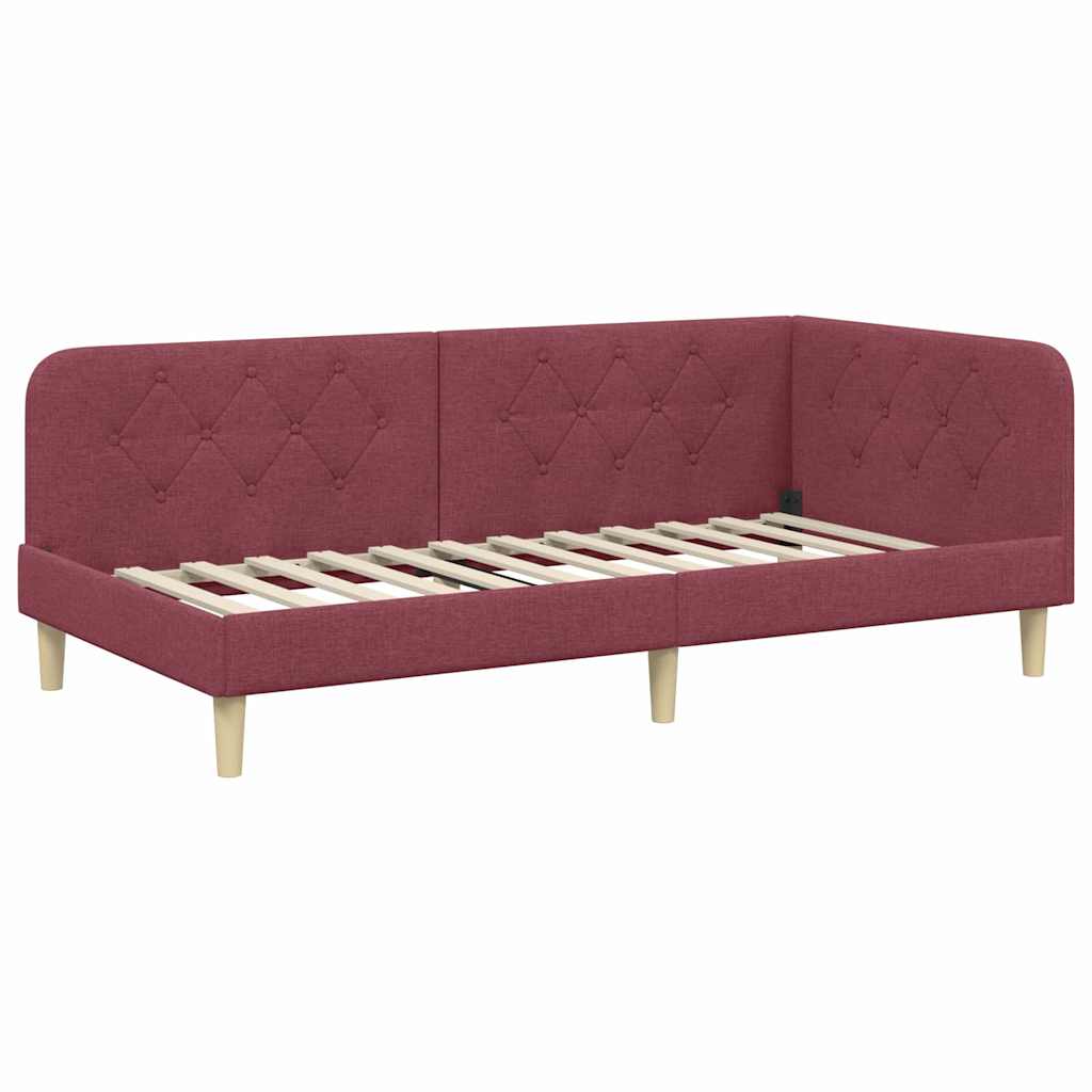 Hoekbedframe Wijnrood 90 x 190 cm Stof is nu te koop bij PeponiXL, paradijselijk wonen!