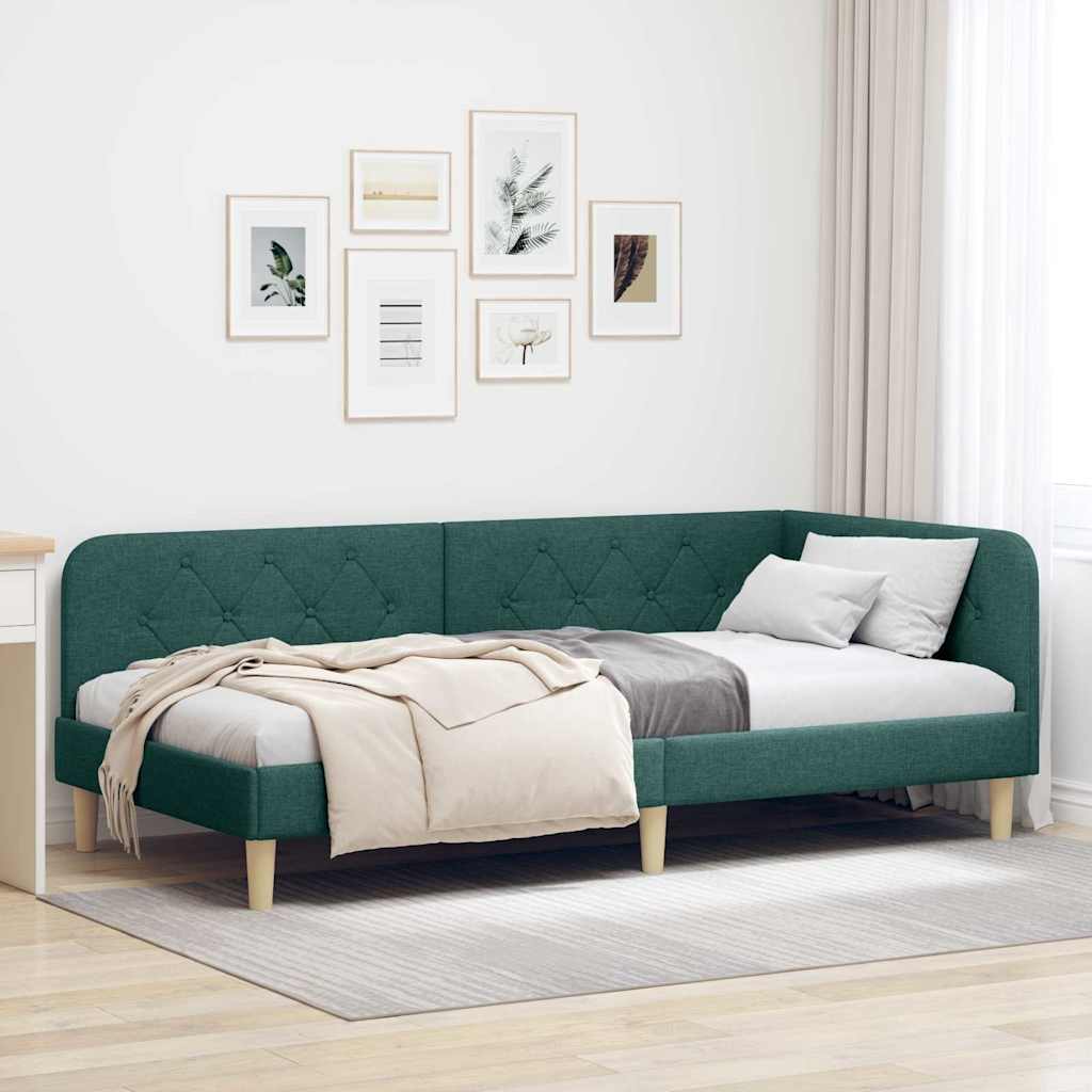 Hoekbedframe Donkergroen 90 x 190 cm Stof is nu te koop bij PeponiXL, paradijselijk wonen!