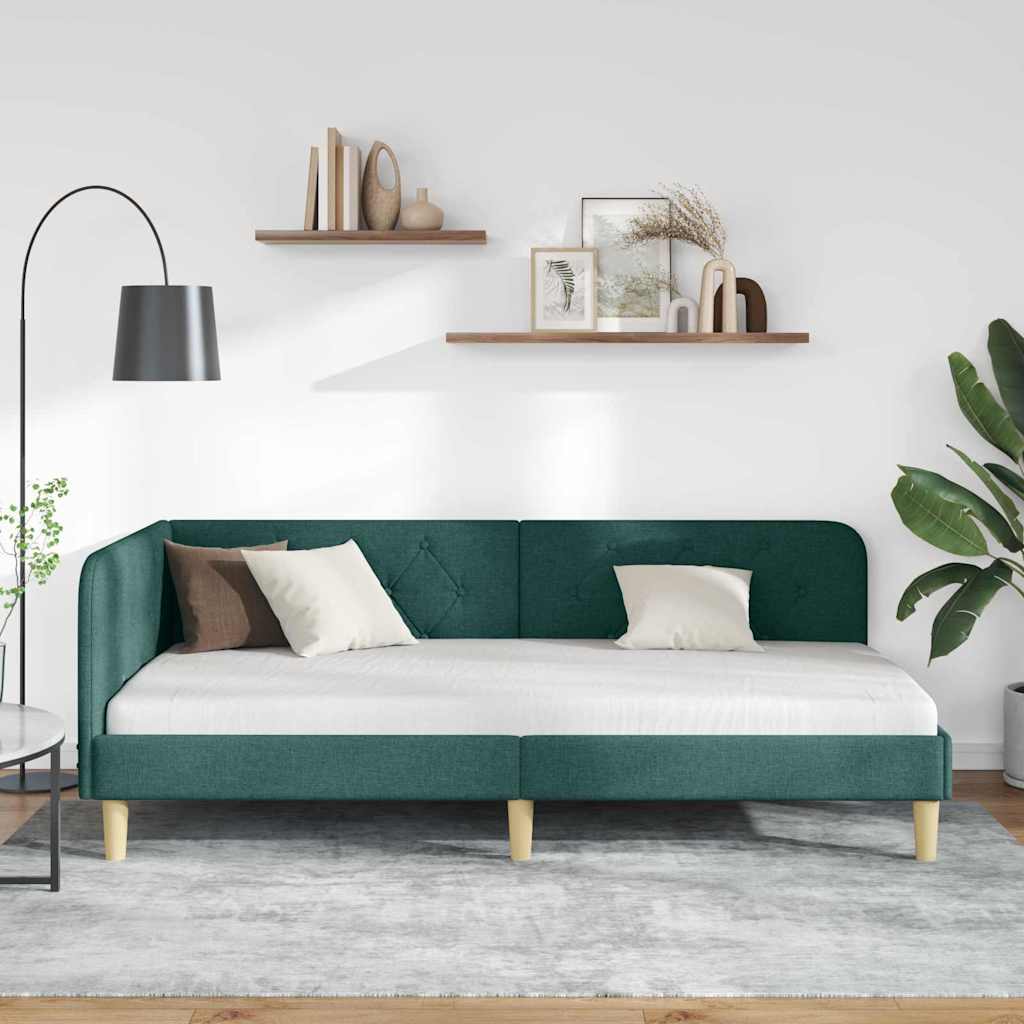 Hoekbedframe Donkergroen 90 x 190 cm Stof is nu te koop bij PeponiXL, paradijselijk wonen!